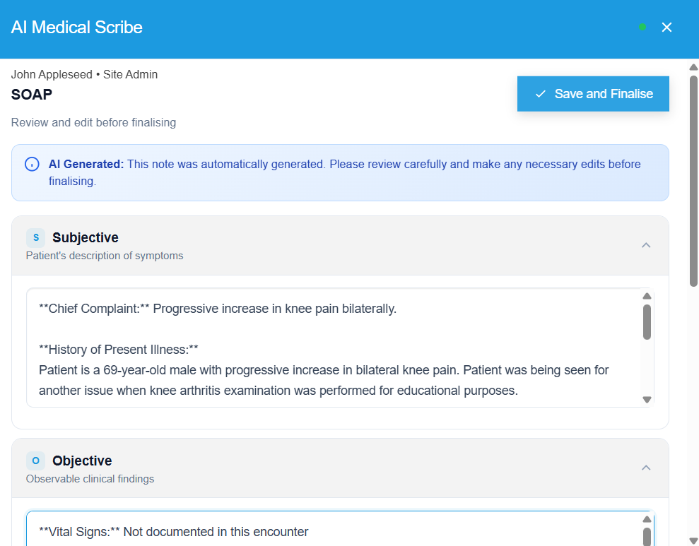 Using AI Scribe in a Note