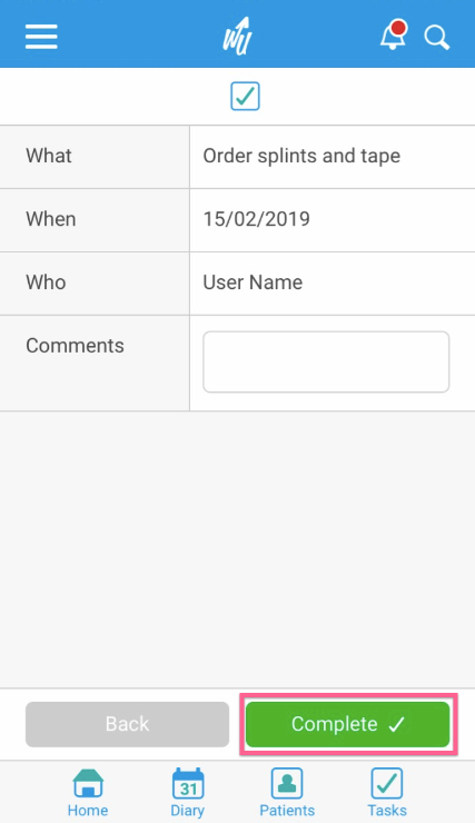 How do I complete a task on the app?