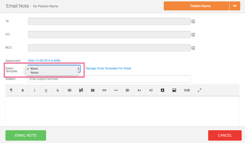 Email Template Note Text How do I set up an email template for notes?