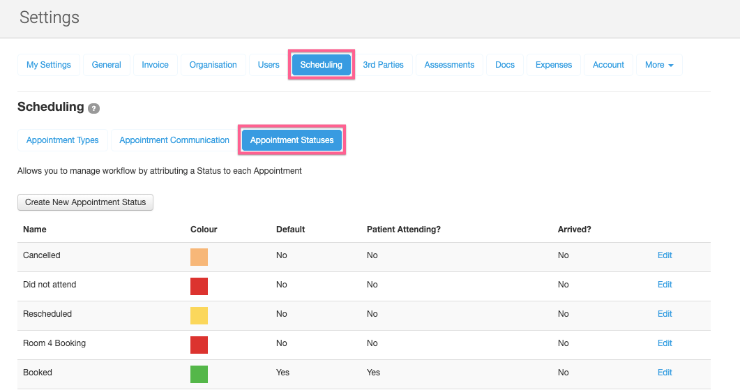 How do I edit an appointment status?