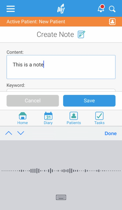 How do I dictate a note on the app?