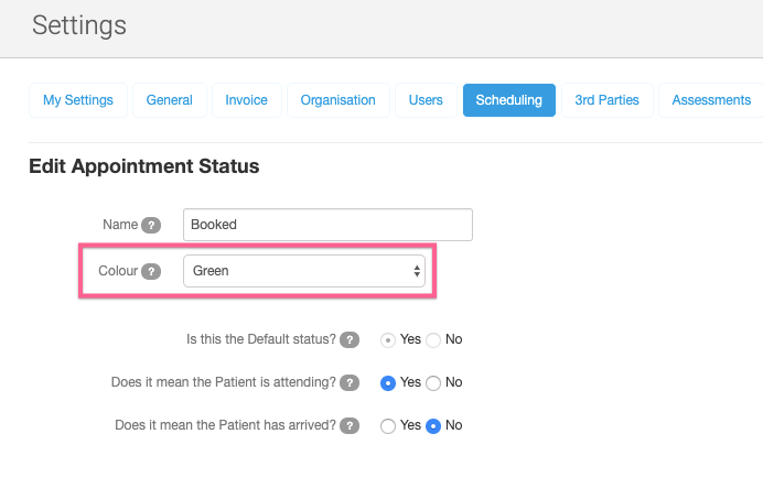 How do I change the colour of an appointment status?