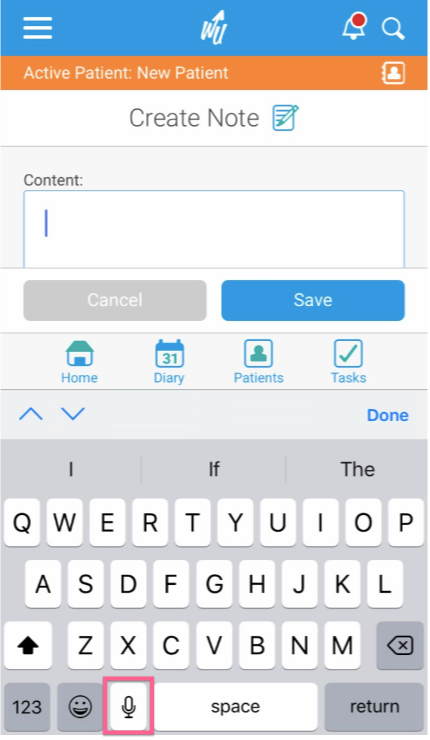 How do I dictate a note on the app?