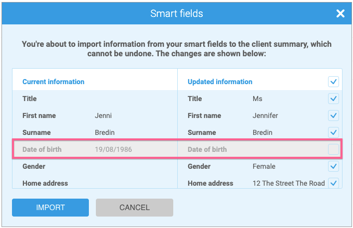 How do I import information from Smart Fields to the Client Summary?