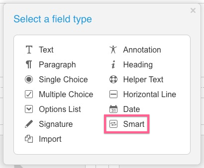 How do I add smart fields to an assessment template?