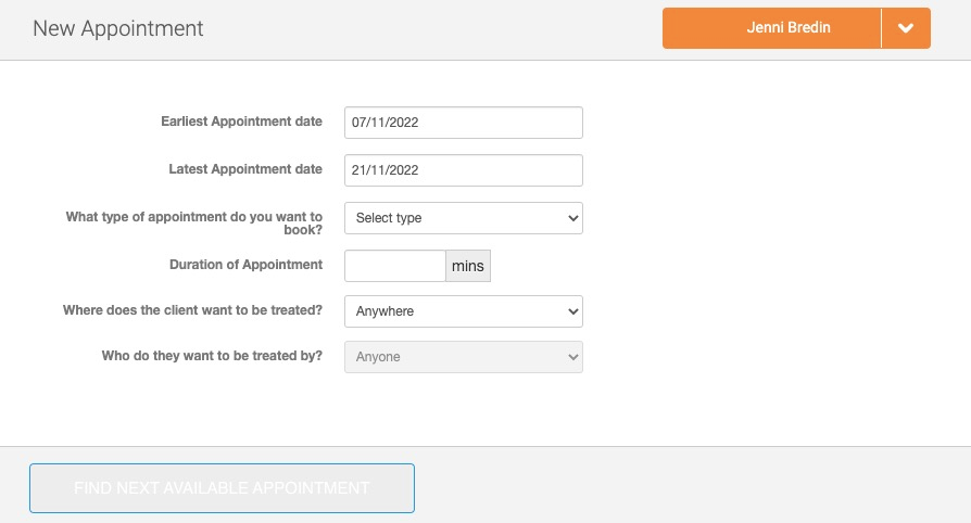 First Available Appointments Guide to booking appointments via Create -> Appointment