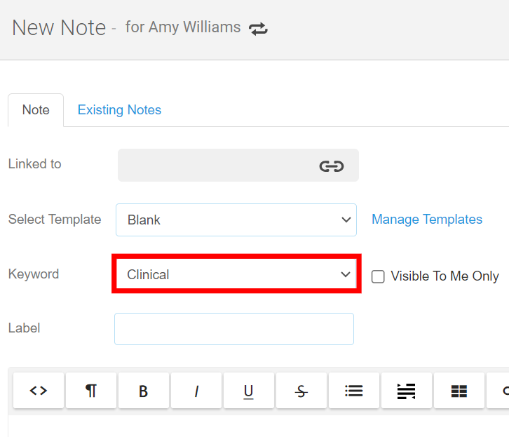 Can I choose a default Note Keyword?
