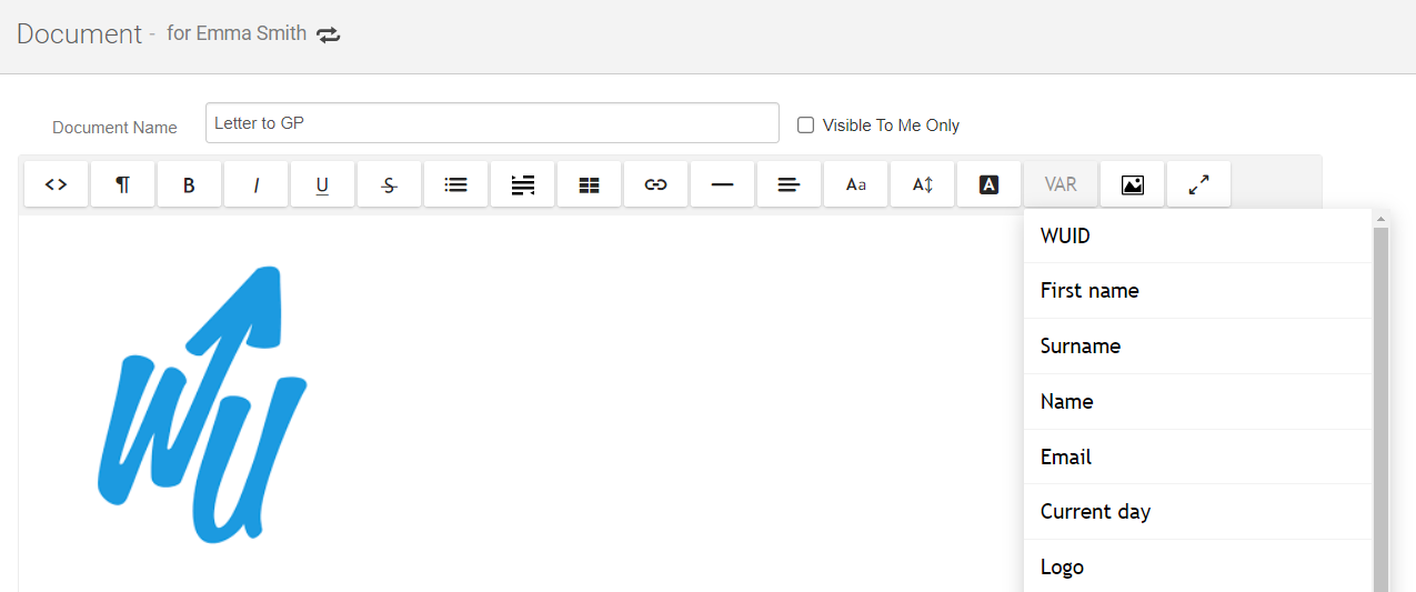 How do I insert variables into documents?