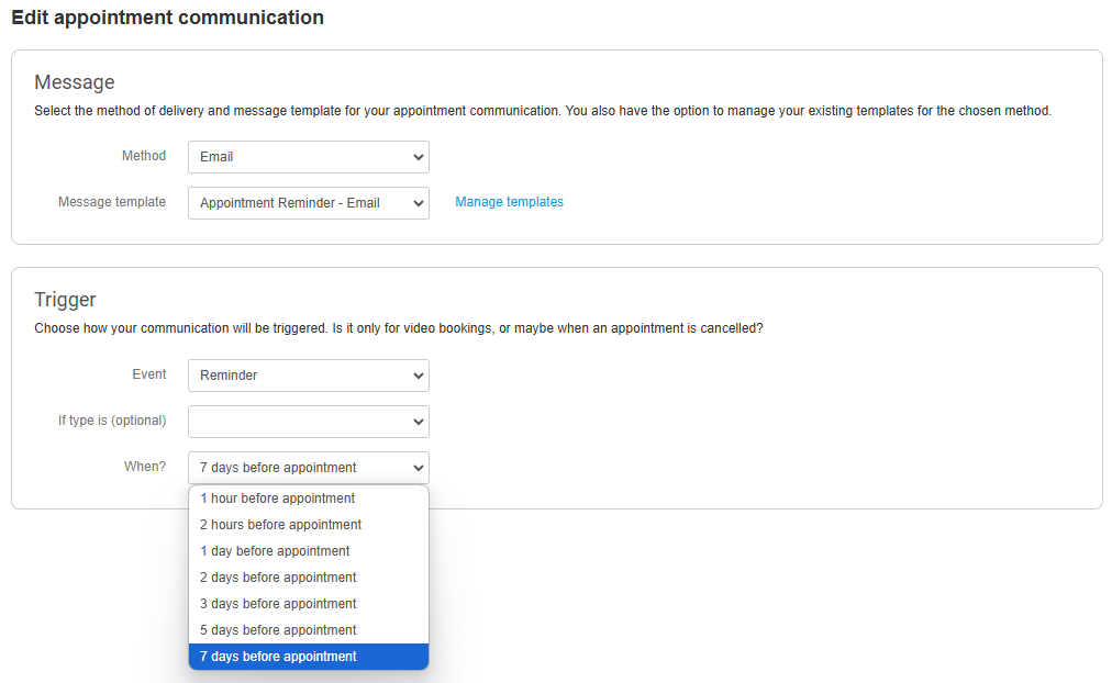 Can I change when appointment reminders are sent out?